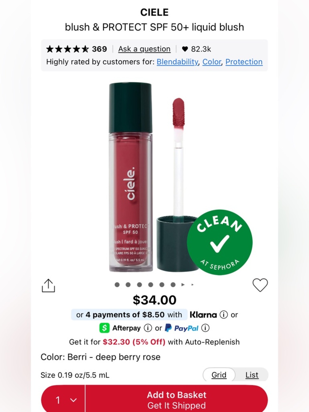 Ciele blush & PROTECT SPF 50+ Liquid Blush — Berri (Deep Berry Rose)